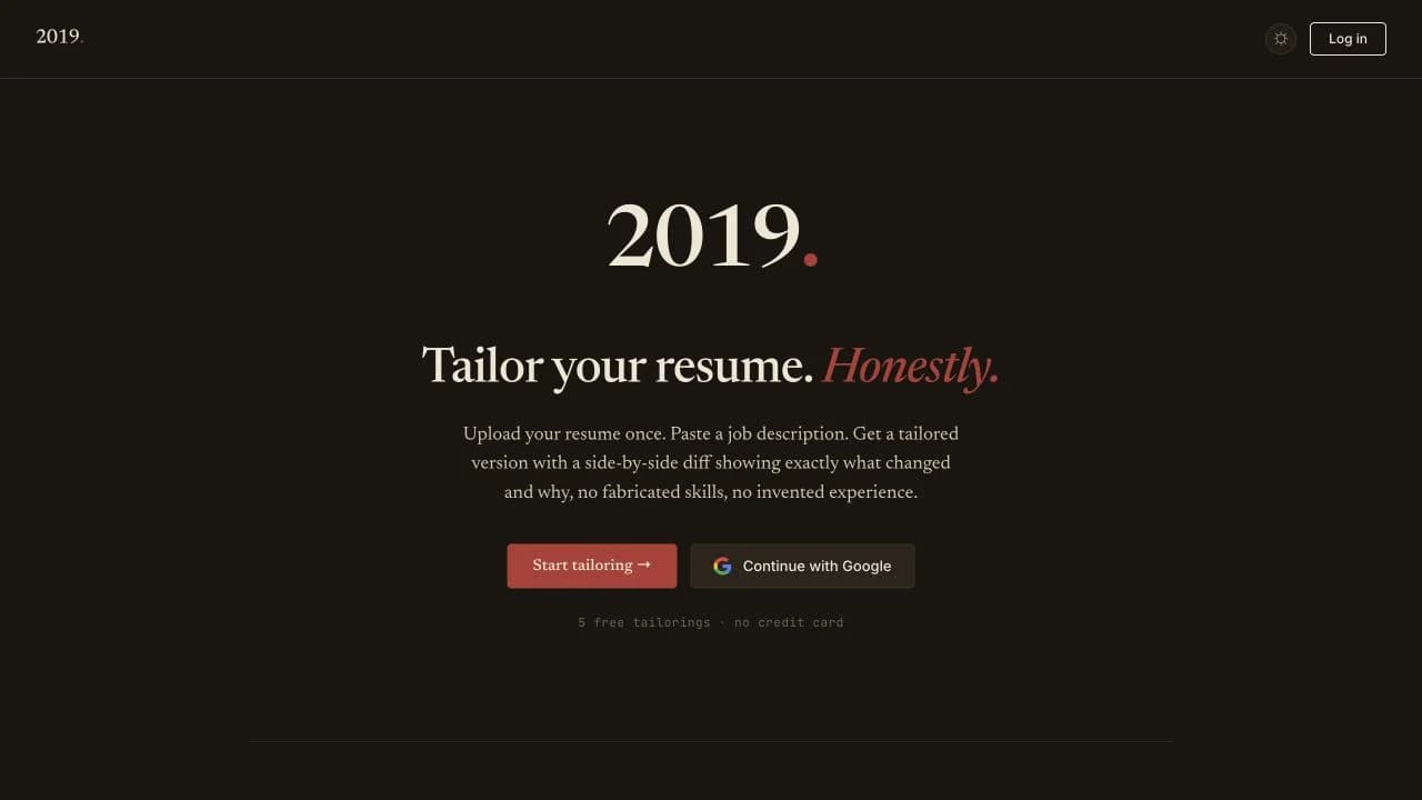 2019™ AI-powered resume tailoring SaaS website