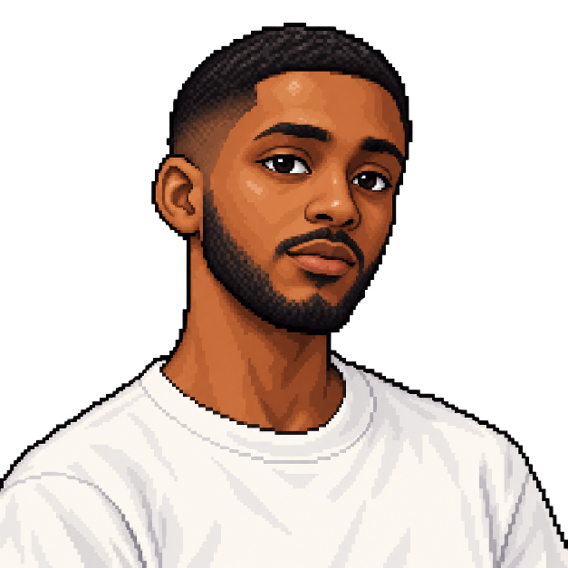 Pixel-art portrait of Amer Saad with short hair, a beard, and a white shirt